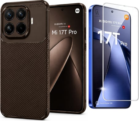 Xiaomi Mi 17T Pro ile Uyumlu Karbon Tasarım Silikon Telefon Kılıfı ve Temperli Cam Ekran Koruyucu