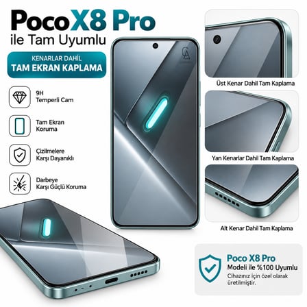 Xiaomi Poco X8 Pro Uyumlu Içi Kadife Lansman Kılıf ve 5d Tam Kaplayan Cam Ekran Koruyucu