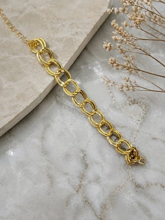 💎 Premium Parlak ve Şık Gold Renk Halka Zincir 316L Çelik Kadın Bileklik (23cm)