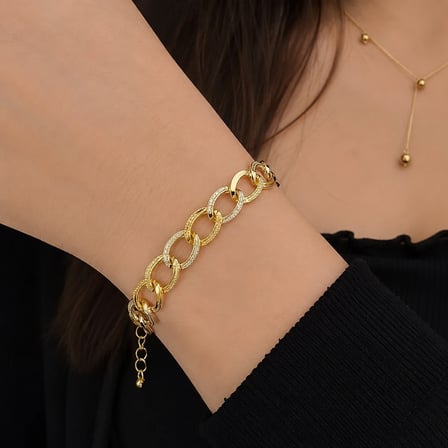 💎 Premium Parlak ve Şık Gold Renk Halka Zincir 316L Çelik Kadın Bileklik (23cm)