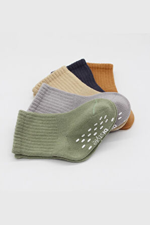 Bistyle 5'Li Penye Kaymaz Düz Soket Çorap 10121 Yeşil