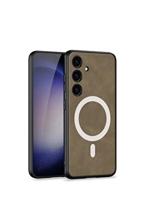Samsung Galaxy S24 Plus Uyumlu Nubuk Deri Magsafe Özellikli Cilt Dostu Telefon Kılıfı