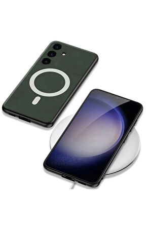 Samsung Galaxy S24 Plus Uyumlu Nubuk Deri Magsafe Özellikli Cilt Dostu Telefon Kılıfı