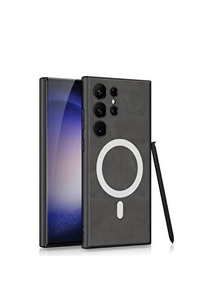 Samsung Galaxy S24 Ultra Uyumlu Nubuk Deri Magsafe Özellikli Cilt Dostu Telefon Kılıfı