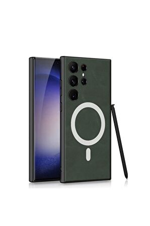 Samsung Galaxy S24 Ultra Uyumlu Nubuk Deri Magsafe Özellikli Cilt Dostu Telefon Kılıfı