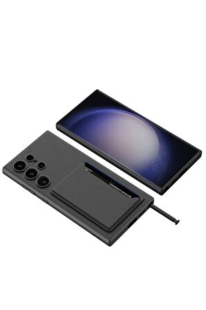 Samsung Galaxy S24 Ultra Uyumlu Suni Deri Arka Yüzey Kartlıklı Kartvizitli Telefon Kılıfı