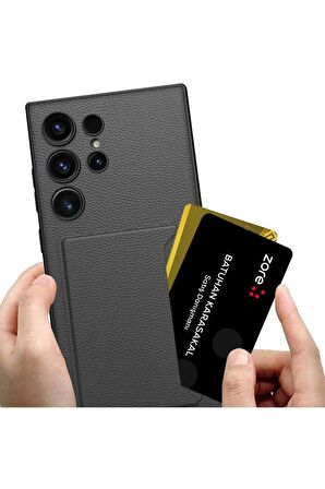 Samsung Galaxy S24 Ultra Uyumlu Suni Deri Arka Yüzey Kartlıklı Kartvizitli Telefon Kılıfı