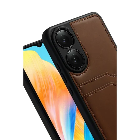 Oppo A38 Uyumlu Deri Kartvizitli Kartlıklı Premium Telefon Kılıfı Kapak