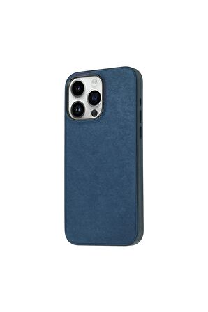 Apple iPhone 15 Pro Uyumlu Mikro Fiber Yüzey İçi Kadife Süet Telefon Kılıfı Kapak Mavi
