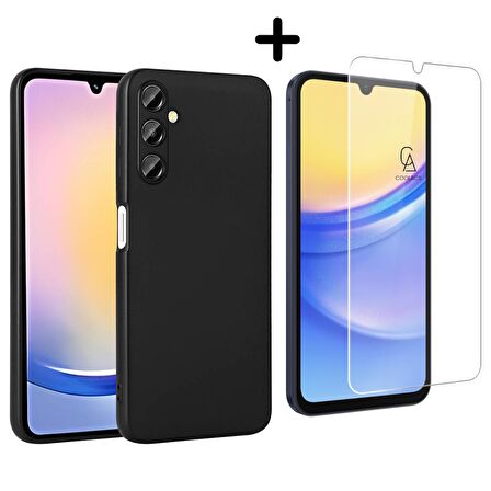 Samsung Galaxy A25 Uyumlu Kılıf Esnek Silikon Telefon Kılıfı ve Temperli Cam Ekran Koruyucu