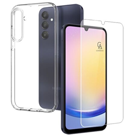 Samsung Galaxy A25 Uyumlu Kılıf Esnek Silikon Telefon Kılıfı ve Temperli Cam Ekran Koruyucu