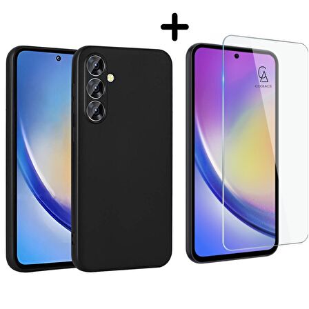 Samsung Galaxy A35 Uyumlu Kılıf Esnek Silikon Telefon Kılıfı ve Temperli Cam Ekran Koruyucu