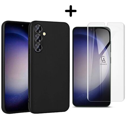 Samsung Galaxy S24 Plus Uyumlu Kılıf Esnek Silikon Telefon Kılıfı ve Temperli Cam Ekran Koruyucu