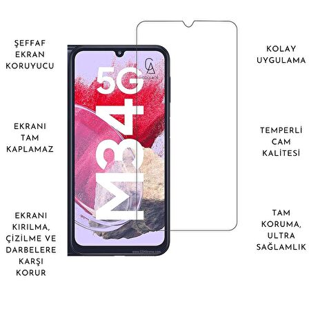 Samsung Galaxy M34 5G Uyumlu Kılıf Esnek Silikon Telefon Kılıfı ve Temperli Cam Ekran Koruyucu