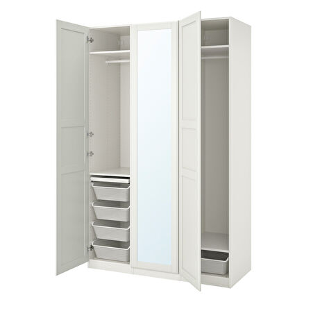 PAX gardırop, beyaz-aynalı cam, 150x60x236 cm