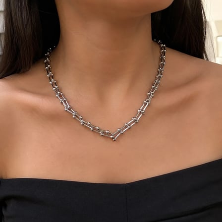 💎 Premium Parlak ve Şık Gümüş Renk Geometrik Zincir 31L Çelik Kadın Kolye (45cm)