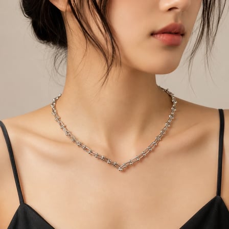 💎 Premium Parlak ve Şık Gümüş Renk Geometrik Zincir 31L Çelik Kadın Kolye (45cm)