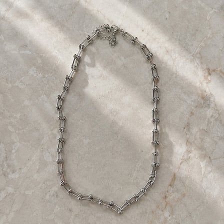 💎 Premium Parlak ve Şık Gümüş Renk Geometrik Zincir 31L Çelik Kadın Kolye (45cm)
