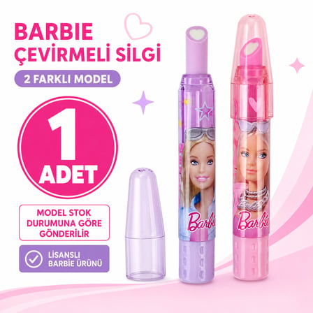 BakGelAl Lisanslı Barbie Kalp Uçlu Çevirmeli Kalem Silgi Kapaklı Okul Kırtasiye Ürünü