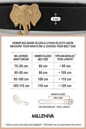 Fil Gold Tokalı Siyah Kadın Kemer 3 cm