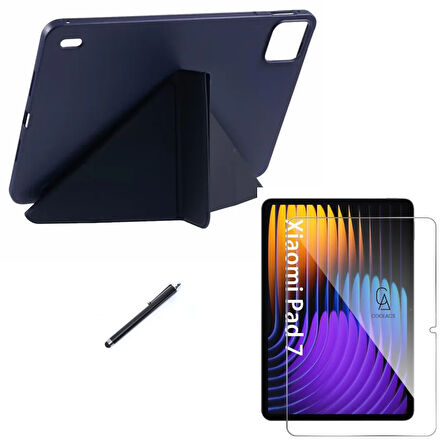 Xiaomi Pad 7 11.2 inç Uyumlu Tri Fold Kalemlikli Tablet Kılıfı Ekran Koruyucu Kalem Seti