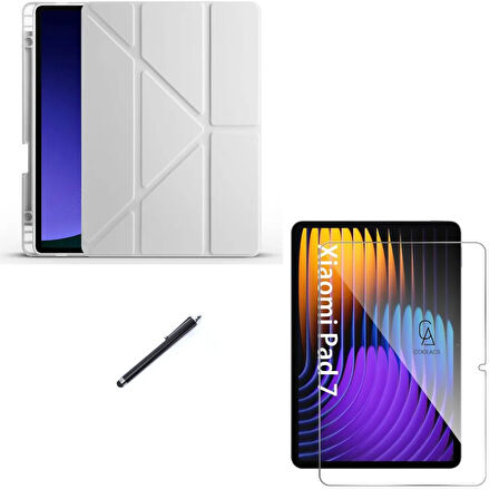 Xiaomi Pad 7 11.2 inç Uyumlu Tri Fold Kalemlikli Tablet Kılıfı Ekran Koruyucu Kalem Seti