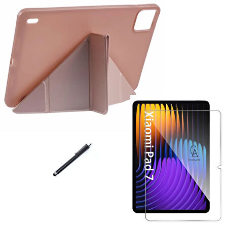Xiaomi Pad 7 11.2 inç Uyumlu Tri Fold Kalemlikli Tablet Kılıfı Ekran Koruyucu Kalem Seti