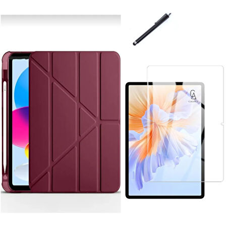 Honor Pad V9 11.5 inç Uyumlu Tri Fold Kalemlikli Tablet Kılıfı Ekran Koruyucu Kalem Seti