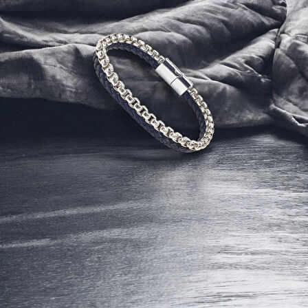  FM İkili Deri Ve Çelik Zincir Bileklik 31834B16D1 