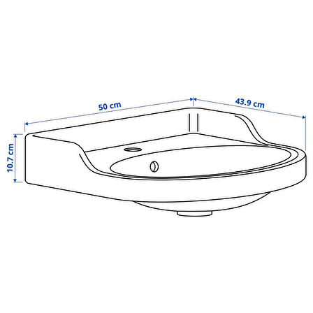 Yarı gömme lavabo, beyaz, 50x44 cm