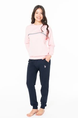 Kadın Bisiklet Yaka Uzun Kollu Pijama Takımı S26121 BANTLI PAÇA RAHAT KUMAŞ