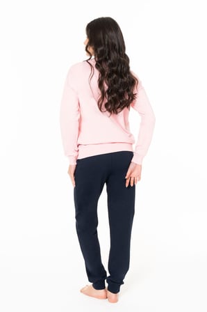 Kadın Bisiklet Yaka Uzun Kollu Pijama Takımı S26121 BANTLI PAÇA RAHAT KUMAŞ