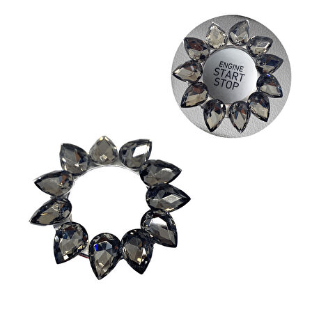 Kristal Damla Taşlı Start Stop Düğme Halkası Füme