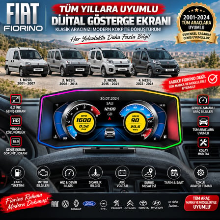 Fiat fiorino 2001-2023  modeller için Harici digital gösterge Odb ekran arıza göstergesi turbo gösterge hayalet ekran