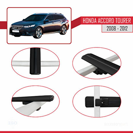 Honda Accord Tourer 2008-2012 Arası ile Uyumlu BASIC Model Ara Atkı Tavan Barı Siyah 2 Adet