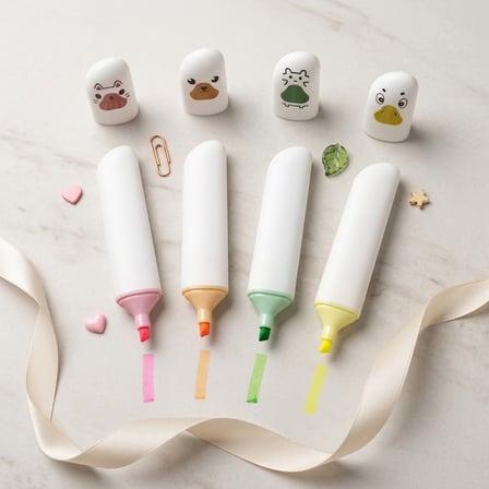 BakGelAl Sevimli Hayvan Figürlü Mikro Fosforlu Kalem Seti 4'lü - Renkli Pastel Highlighter Kalemi