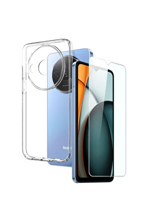Xiaomi Redmi A3 4G 2024 Uyumlu Kılıf Esnek Silikon Telefon Kılıfı ve Temperli Cam Ekran Koruyucu
