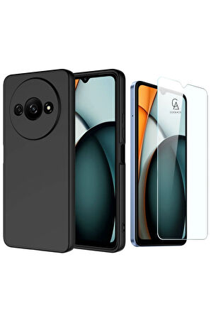 Xiaomi Redmi A3 4G 2024 Uyumlu Kılıf Esnek Silikon Telefon Kılıfı ve Temperli Cam Ekran Koruyucu