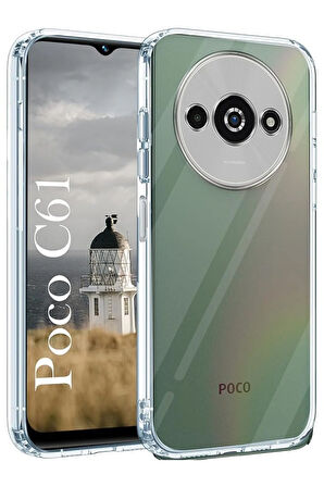 Xiaomi Poco C61 ile Uyumlu Kılıf Şeffaf Kamera Korumalı Esnek Silikon Telefon Kılıfı Kapak