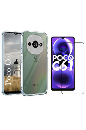 Xiaomi Poco C61 Uyumlu Kılıf Esnek Silikon Telefon Kılıfı ve Temperli Cam Ekran Koruyucu