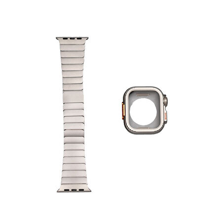 Apple Watch Series 7/8/9 45mm Uyumlu Kasa Gövde Koruyucu ve Metal Kordon 2 in 1 Set