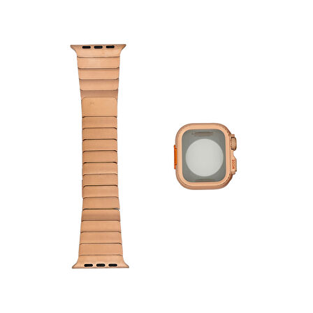 Apple Watch Series 7/8/9 45mm Uyumlu Kasa Gövde Koruyucu ve Metal Kordon 2 in 1 Set