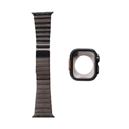 Apple Watch Series 7/8/9 45mm Uyumlu Kasa Gövde Koruyucu ve Metal Kordon 2 in 1 Set