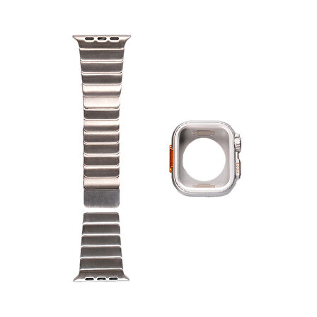 Apple Watch Ultra / Watch Ultra 2 49mm Uyumlu Kasa Gövde Koruyucu ve Metal Kordon 2 in 1 Set