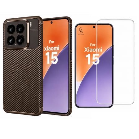 Xiaomi 15 ile Uyumlu Karbon Tasarım Silikon Telefon Kılıfı ve Temperli Cam Ekran Koruyucu
