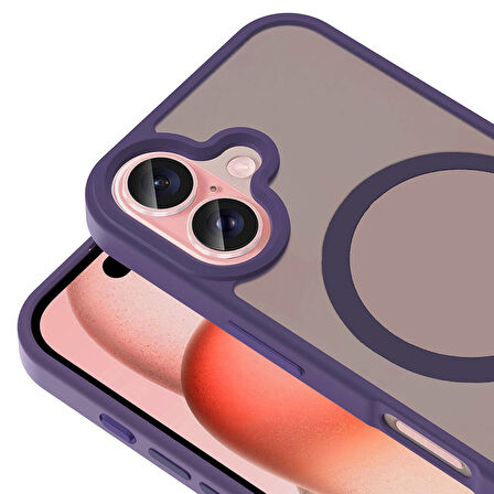 Apple iPhone 16 ile Uyumlu Kılıf Magsafe Şarj Özellikli Mat Arka Yüzeyli Kapak
