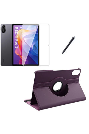 Xiaomi Redmi Pad 2 11 Inç Uyumlu 360° Dönebilen Standlı Tablet Kılıfı Ekran Koruyucu ve Kalem Seti