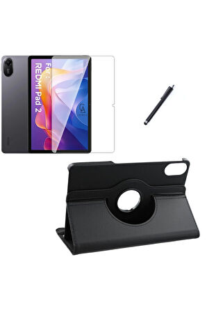 Xiaomi Redmi Pad 2 11 Inç Uyumlu 360° Dönebilen Standlı Tablet Kılıfı Ekran Koruyucu ve Kalem Seti