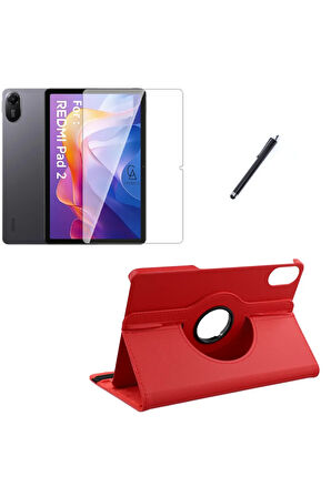 Xiaomi Redmi Pad 2 11 Inç Uyumlu 360° Dönebilen Standlı Tablet Kılıfı Ekran Koruyucu ve Kalem Seti