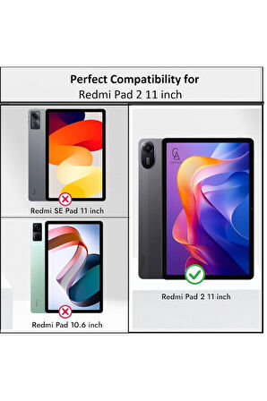 Xiaomi Redmi Pad 2 11 Inç Uyumlu 360° Dönebilen Standlı Tablet Kılıfı Ekran Koruyucu ve Kalem Seti